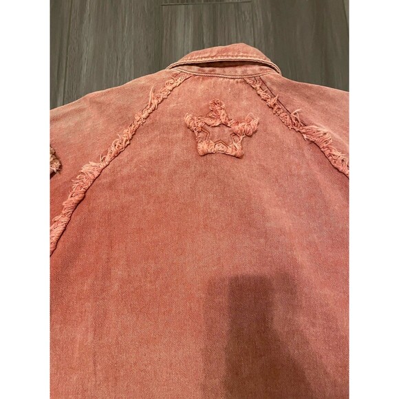 Anthropologie POL Jacket Women’s M Peach Oversized Denim Distressed 3/4 Length - Picture 6 of 10